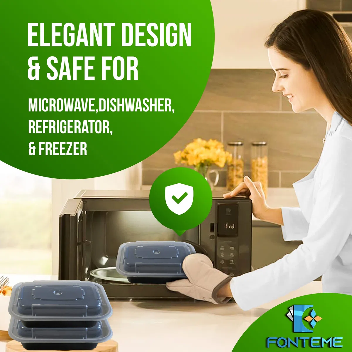 Paquete de 50 recipientes de 12 onzas con tapa hermética, apto para congelador, microondas y lavavajillas, apilable, sin BPA, contenedor de almacenamiento de comidas (negro)