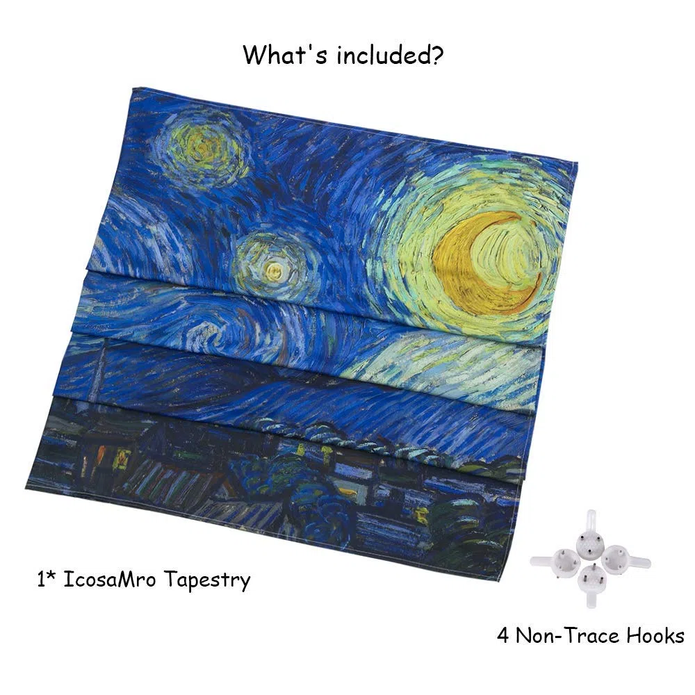 IcosaMro Tapiz de noche estrellada para colgar en la pared, tapiz de pared de Van Gogh Art [60 x 82.7 pulgadas] [dobladillos doblados] - Mantel de manta de estrella para dormitorio, universidad, sala