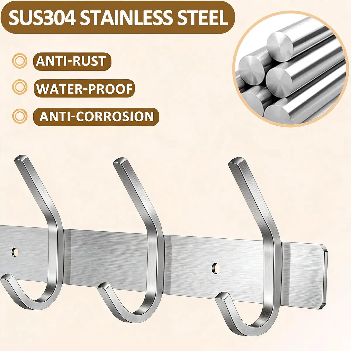 Perchero de Pared, Ganchos de Percheros de Pared Acero Inoxidable, Perchas de Pared Ideal para Dormitorio Baño (6-Gancio, Plata)