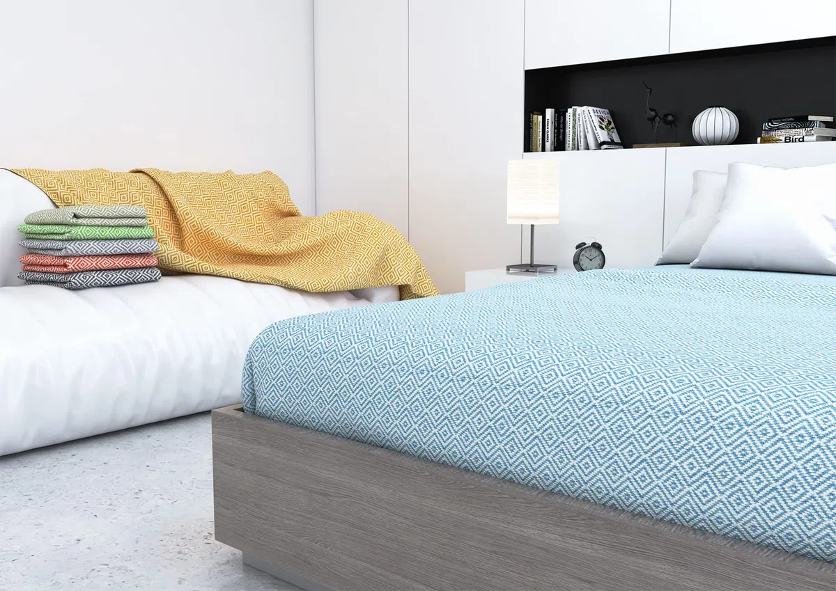 Estoralis NAPOLES | Colcha Multiusos de Diseño Moderno | Plaid para Cama y Sofá | Naranja | Colcha/Cubresofa (230 x 260 cm. AnchoxAlto) | con Fleco