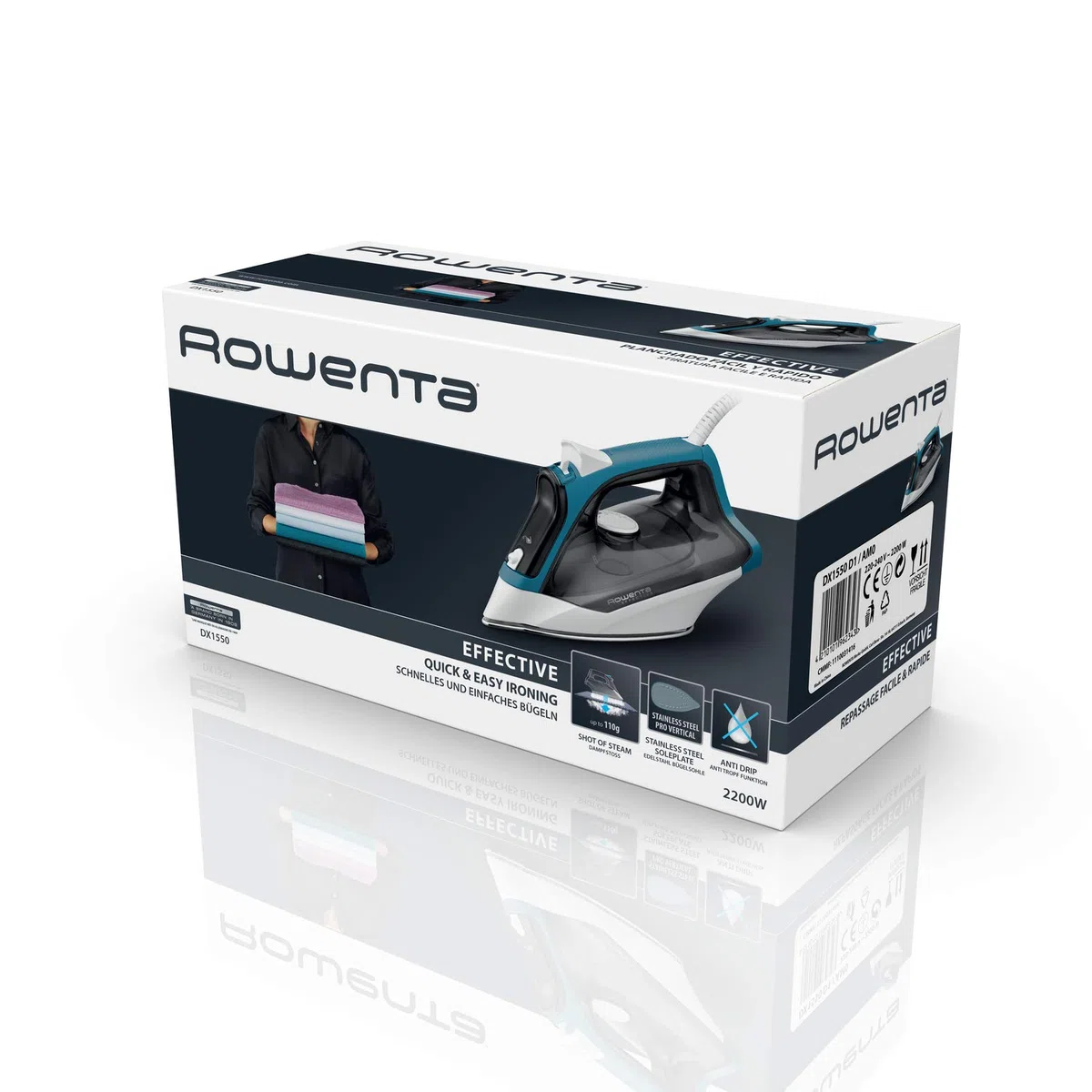 Rowenta Effective DX1550 Plancha ropa vapor 2200 W, golpe de vapor 110 gr/min, vapor continuo 30 g/min (Reacondicionado)