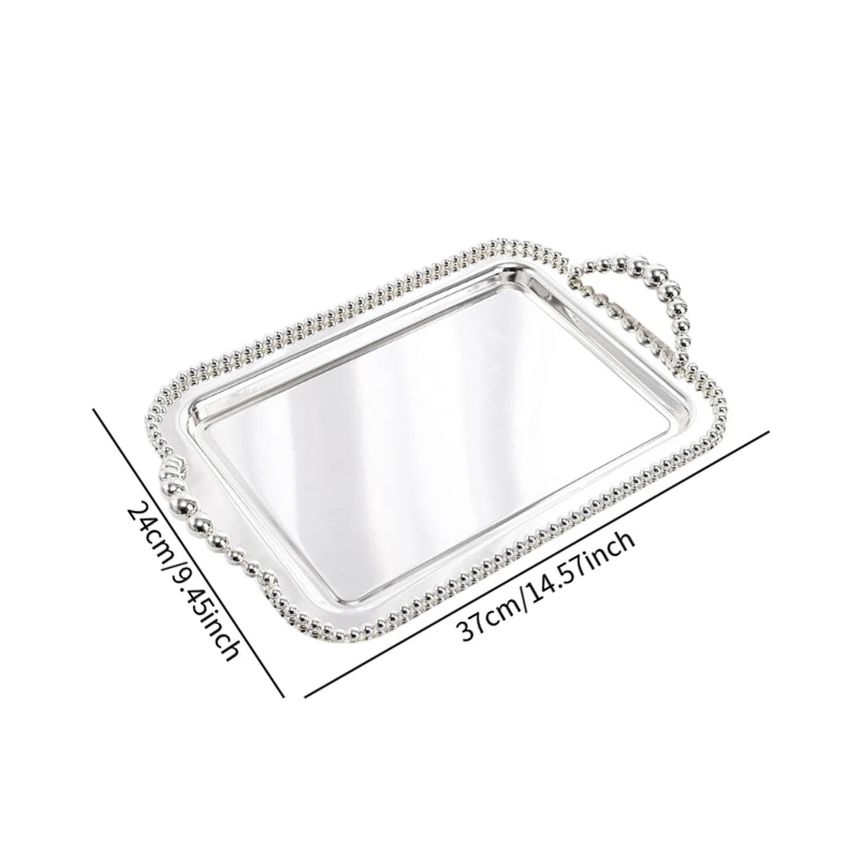 Bandeja Rectangular para Servir, Bandeja Decorativa, Elegante Bandeja para Taza de Té, Bandeja para Postres, Bandeja para Joyas, Bandeja para Alimento, Argén, Individual