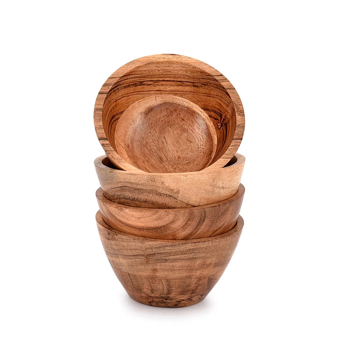 NIRMAN Juego de 4 cuencos de madera de acacia para cocina, comida, fiesta y ensalada, frutas, verduras, aperitivos (4.5 x 4.5 x 2.5 pulgadas)