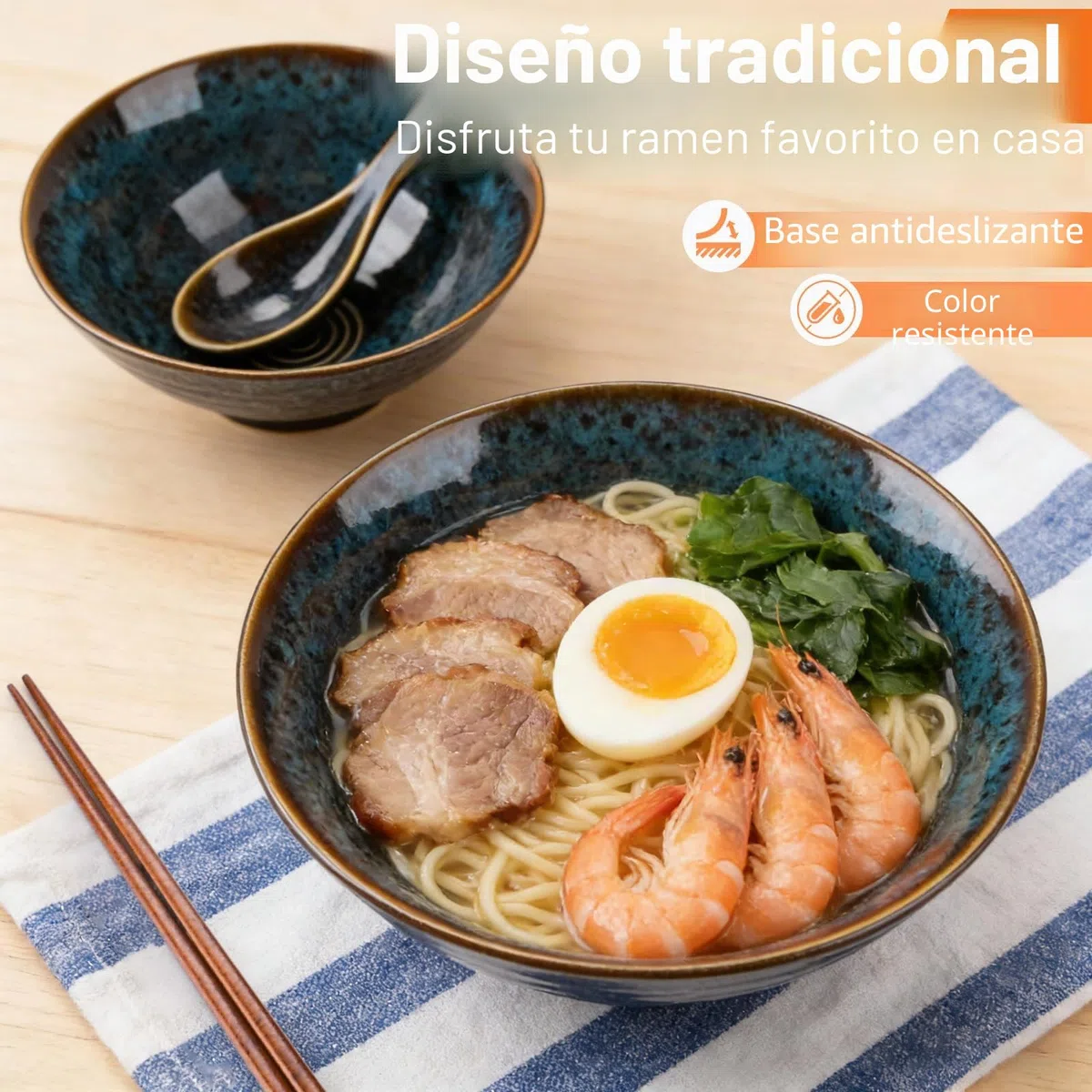 2 Juegos Tazón de Ramen Japonés,Juegode Cuencos de Ramen 1000ml,Ramen Bowl de Cerámica con Palillos y Cuchara, Tazones de Sopa de Fideos para Ensalada Frutas, Verduras, Fideos, Cereales, Sopa