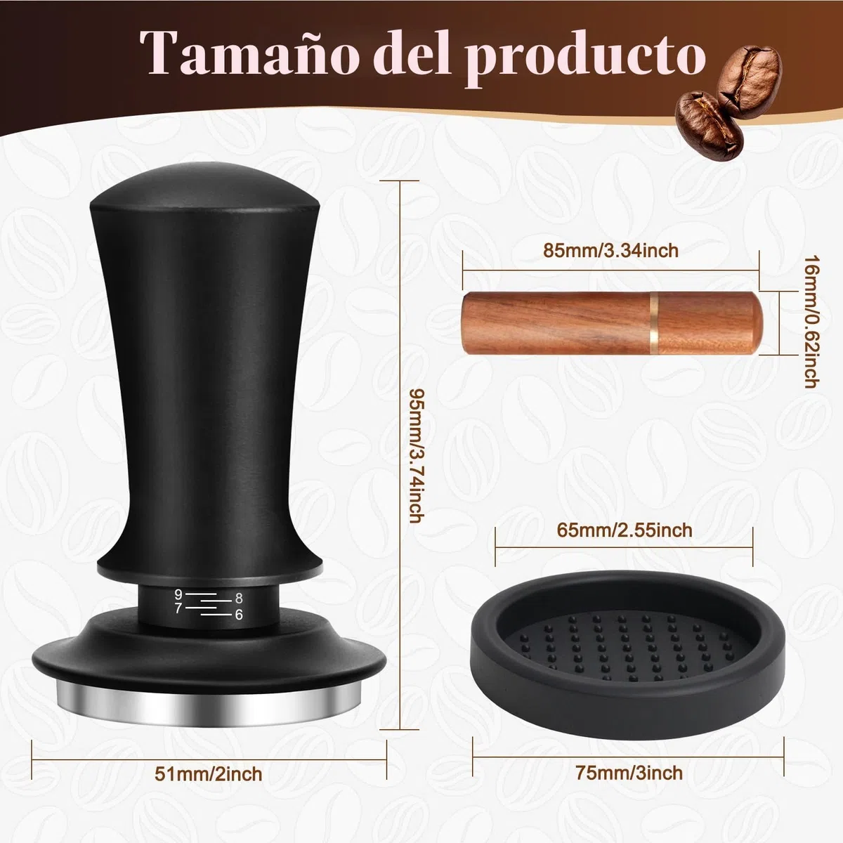Kit Cafe Barista, Cafe Tamper 51mm, Distribuidor De Café Espresso, 304 Almohadillas De Café con Base De Acero Inoxidable para Hogares Y Oficinas, Adecuadas para Amantes del Café