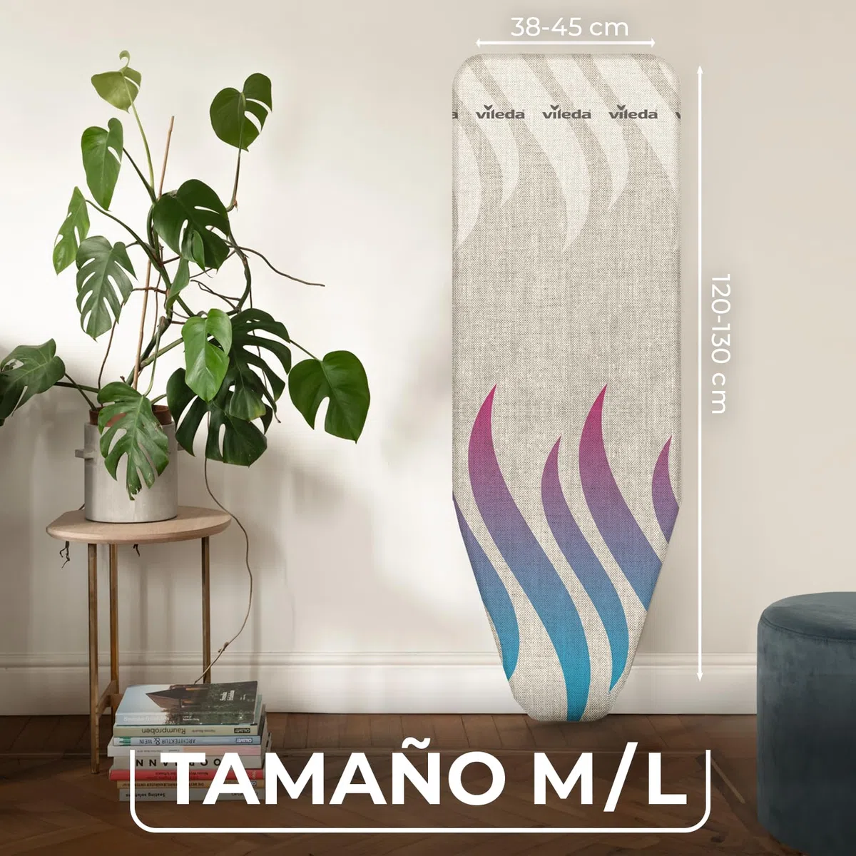 Vileda Funda para Tabla de Planchar Total Reflect, Planchado Extra Rápido, Ajustable a Tablas de 120-130cm de Largo y 38-45cm de Ancho, Fácil de Instalar, 100% algodón