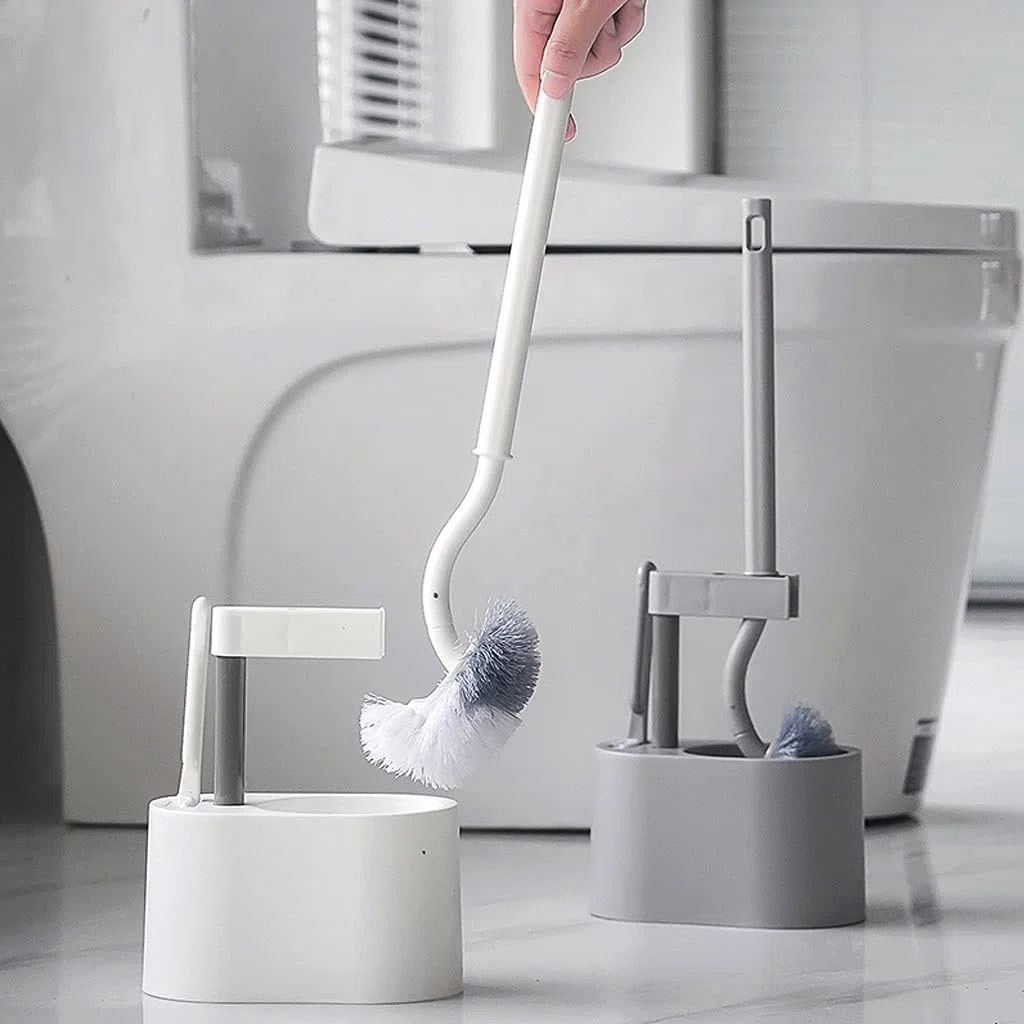 Escobilla De Baño Soporte de Cepillo de Inodoro, Cepillo de Inodoro con Mango sin Deslizamiento y Kit de Soporte de Secado rápido, Soporte de Cepillo de Inodoro de baño Escobillas de Inodoro