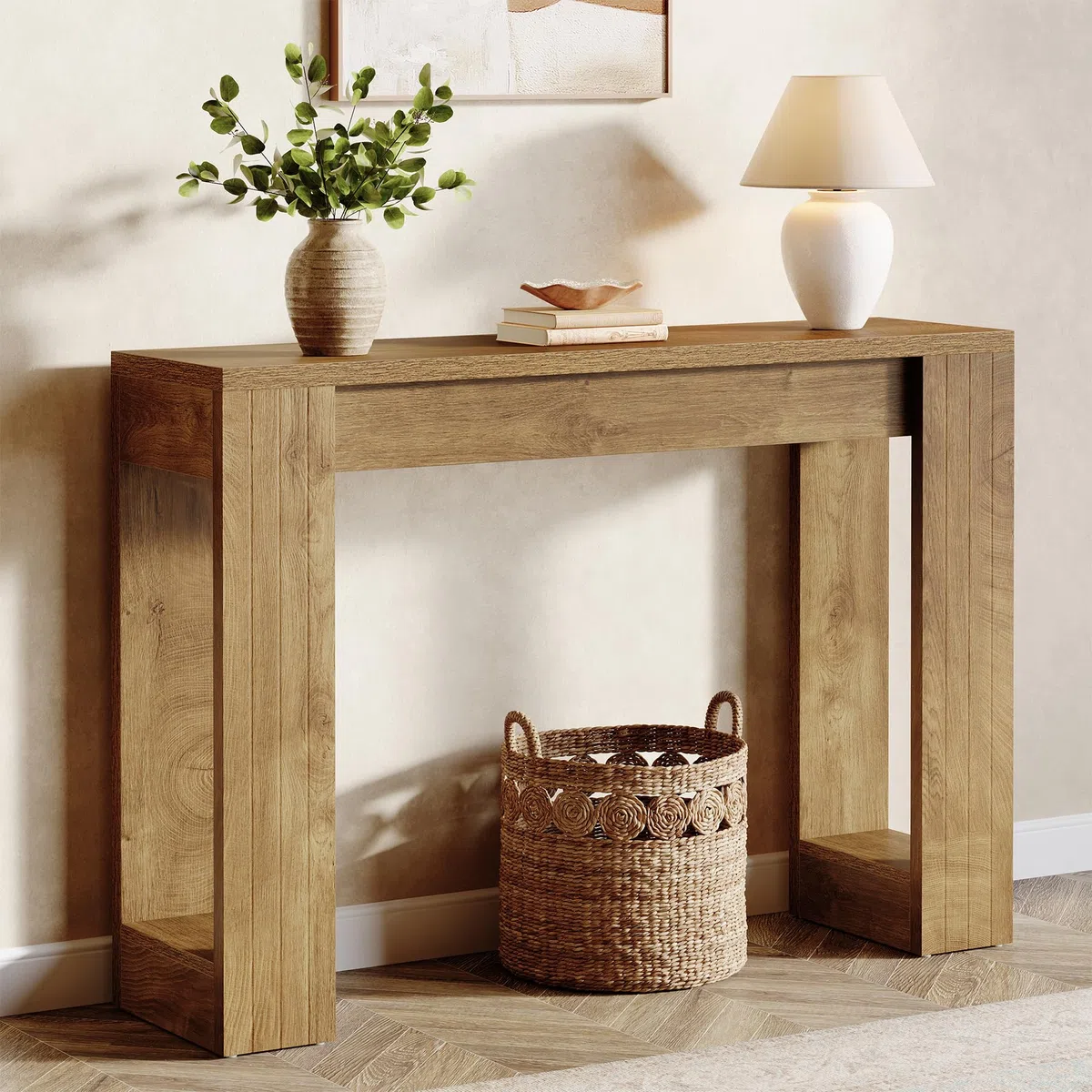Tribesigns Mesa consola larga de 105 cm, en madera rústica para detrás del sofá, mesa de entrada estrecha para entrada, pasillo, salón (marrón)