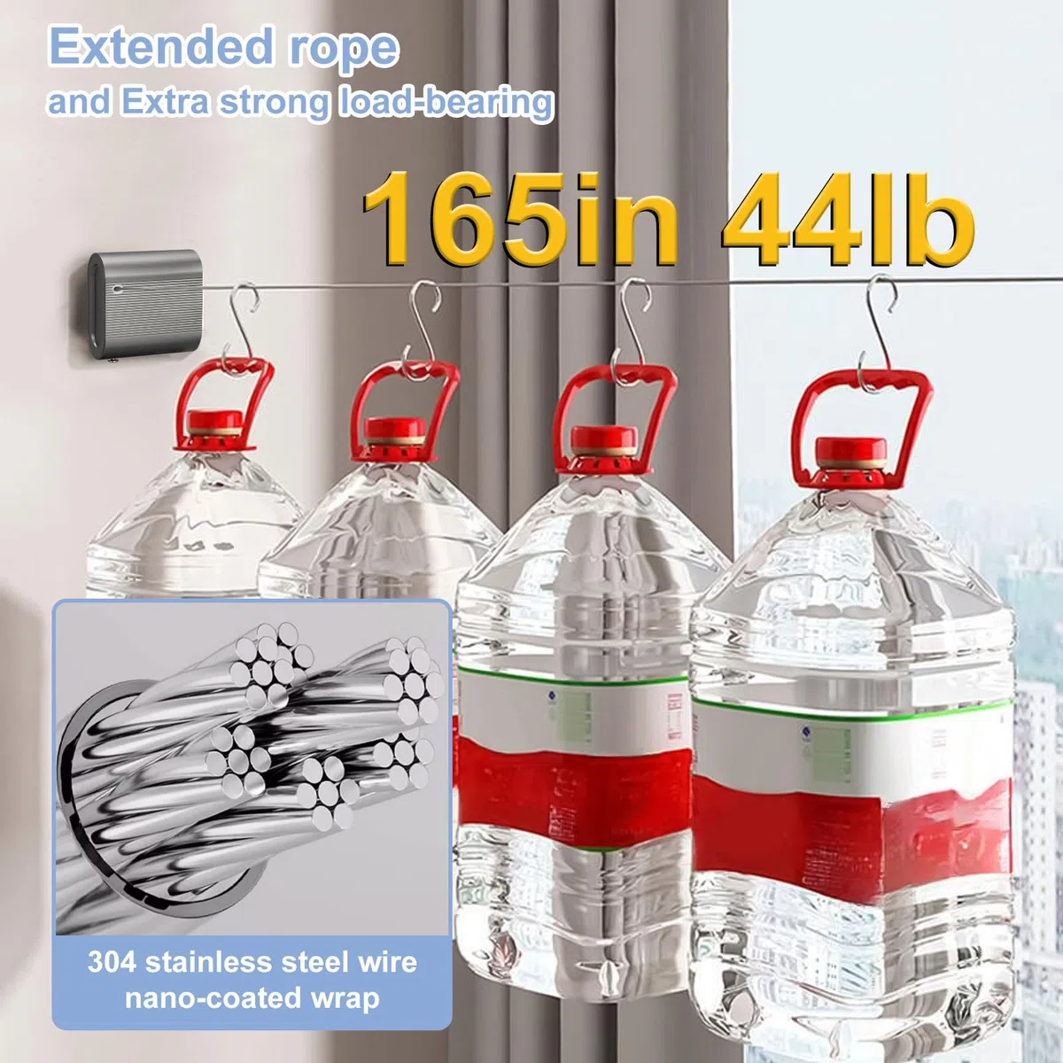 Tendedero Retractil Ajustable, 4.2 m Inoxidable Tendedero Retractable, Tendedero de Pared Que no se Descuelga, Tendedero de Pared Portátil, Cuerda Retráctil Pared Montado para Balcón, Baño, Dormitorio