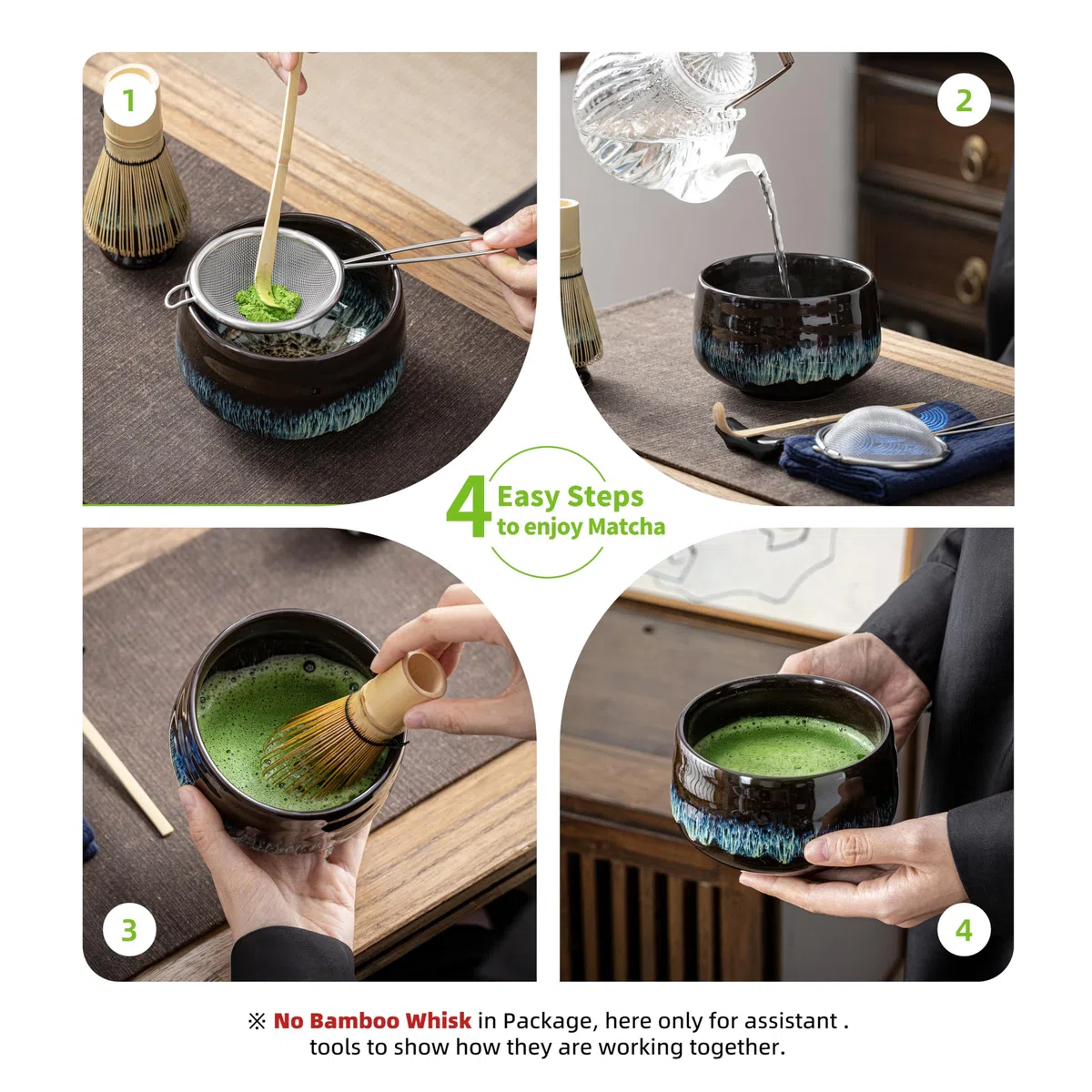 TEANAGOO Cuenco Te Matcha,Tazón de Cerámica Japonesa Matcha con Soporte para Batidor, 18 OZ K14, Azul