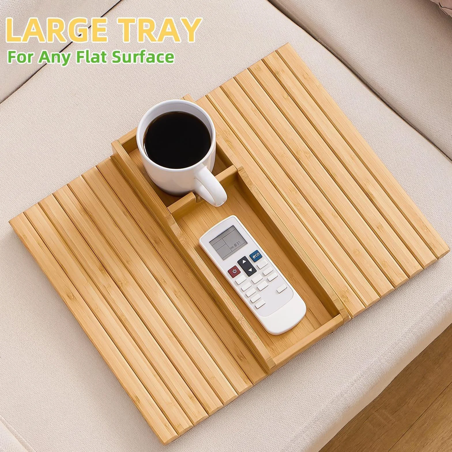 Bandeja de Brazo para Sofá con Alfombrillas para Tazas, Bandeja para Reposabrazos de Sofá Plegable, Mesa de Brazo de Sofás Bandejas de Sofás de Madera Antideslizante con Portavasos para Mando, Tazas