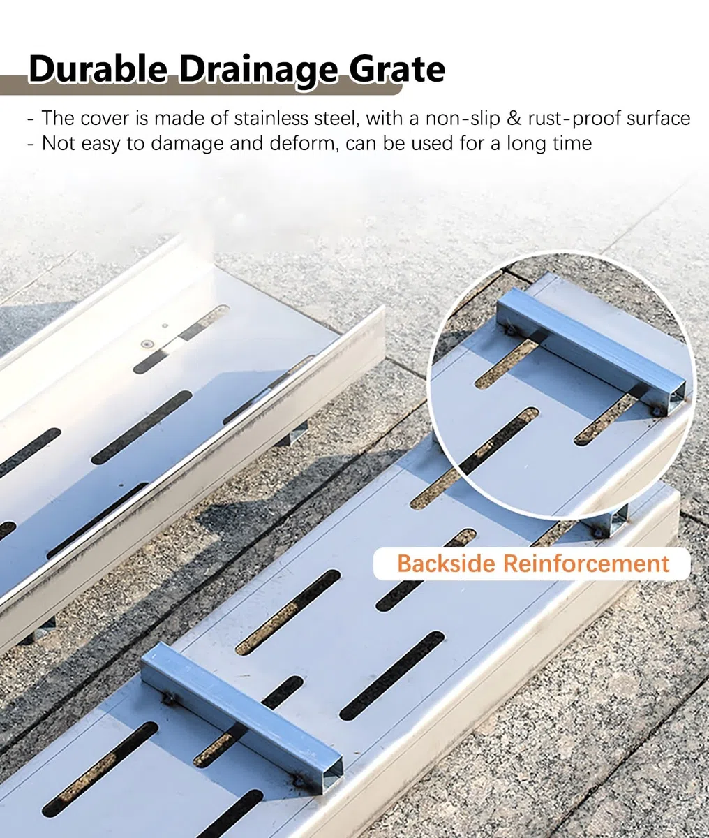 Sistema de Drenaje Exterior con Cubierta para desagüe de Agua de Lluvia para Patio y Jardines. Medidas: 39,4 x 8,3 x 7,9 Pulgadas. Ideal para Recoger guijarros y Piedras. Gestión eficaz del