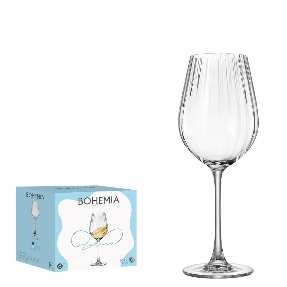 BOHEMIACOK Copa de Vino Zilina, Cristal de Bohemia, 50cl, Transparente, 12 Unidades