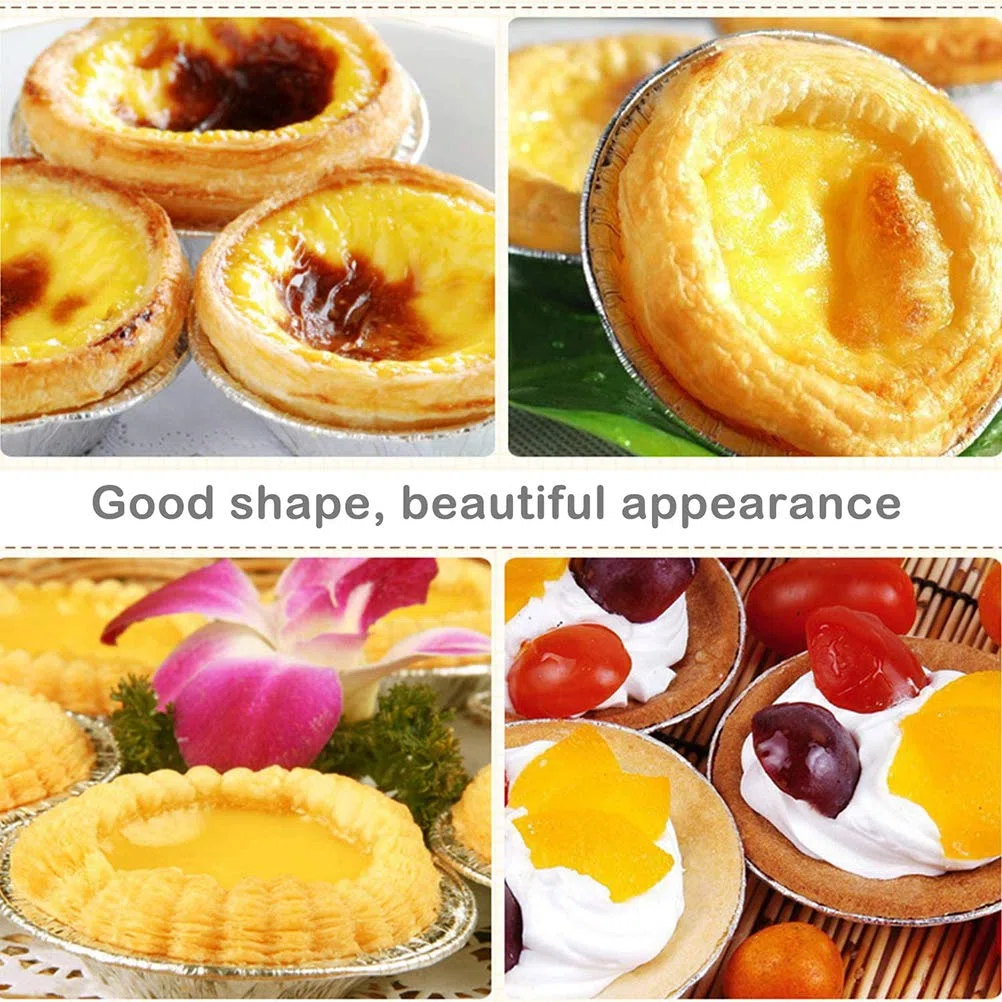 100 moldes de 7 cm para tartas, redondos, desechables, de aluminio, para tartas, pastelería, pudding