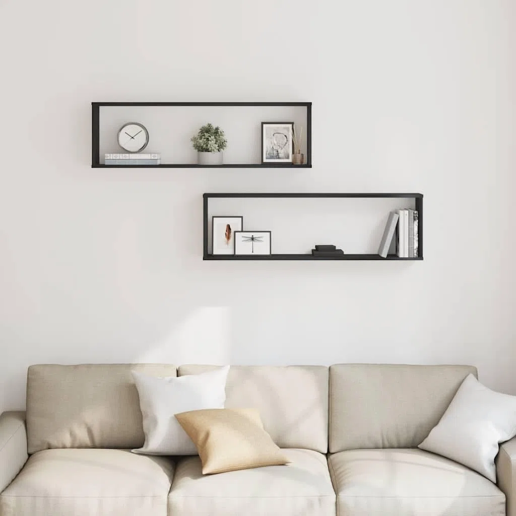 Homgoday Estantes cúbicos de Pared 2 uds Roble Negro 100x15x30 cm Estantería de Pared Colgante Flotante Almacenamiento Espacio Decoración Artículos Diarios en Familia
