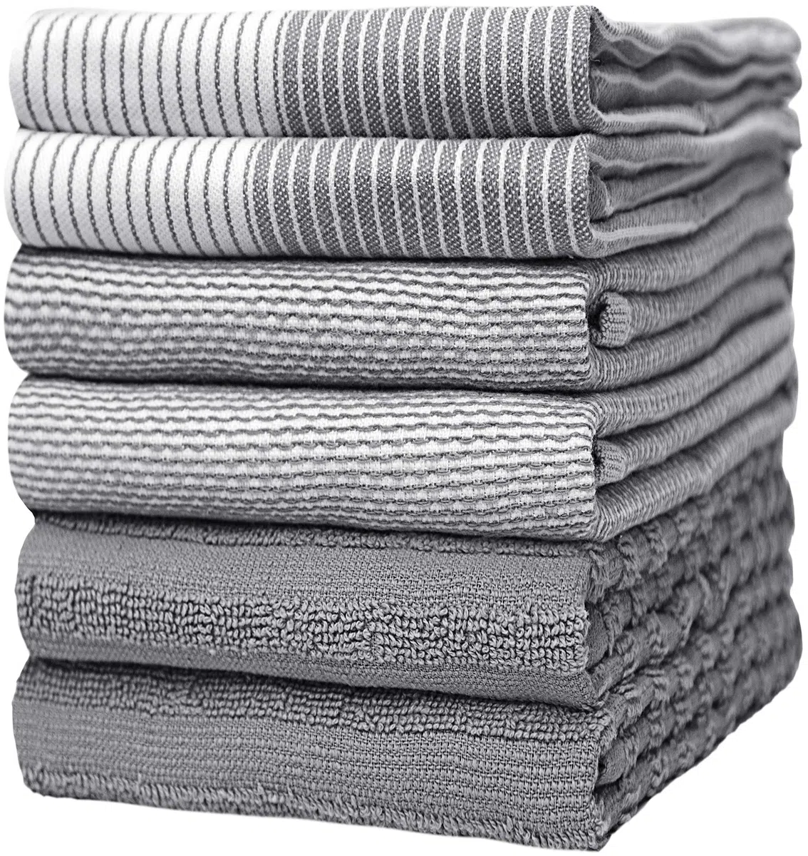 Bumble Kitchen - Paños de Cocina de Mano, Juego de 6 Unidades, algodón Hilado en Anillo de Lujo, Suave y Duradero con 3 Texturas Diferentes, Extra Grande, 50 x 70 cm, Color Gris