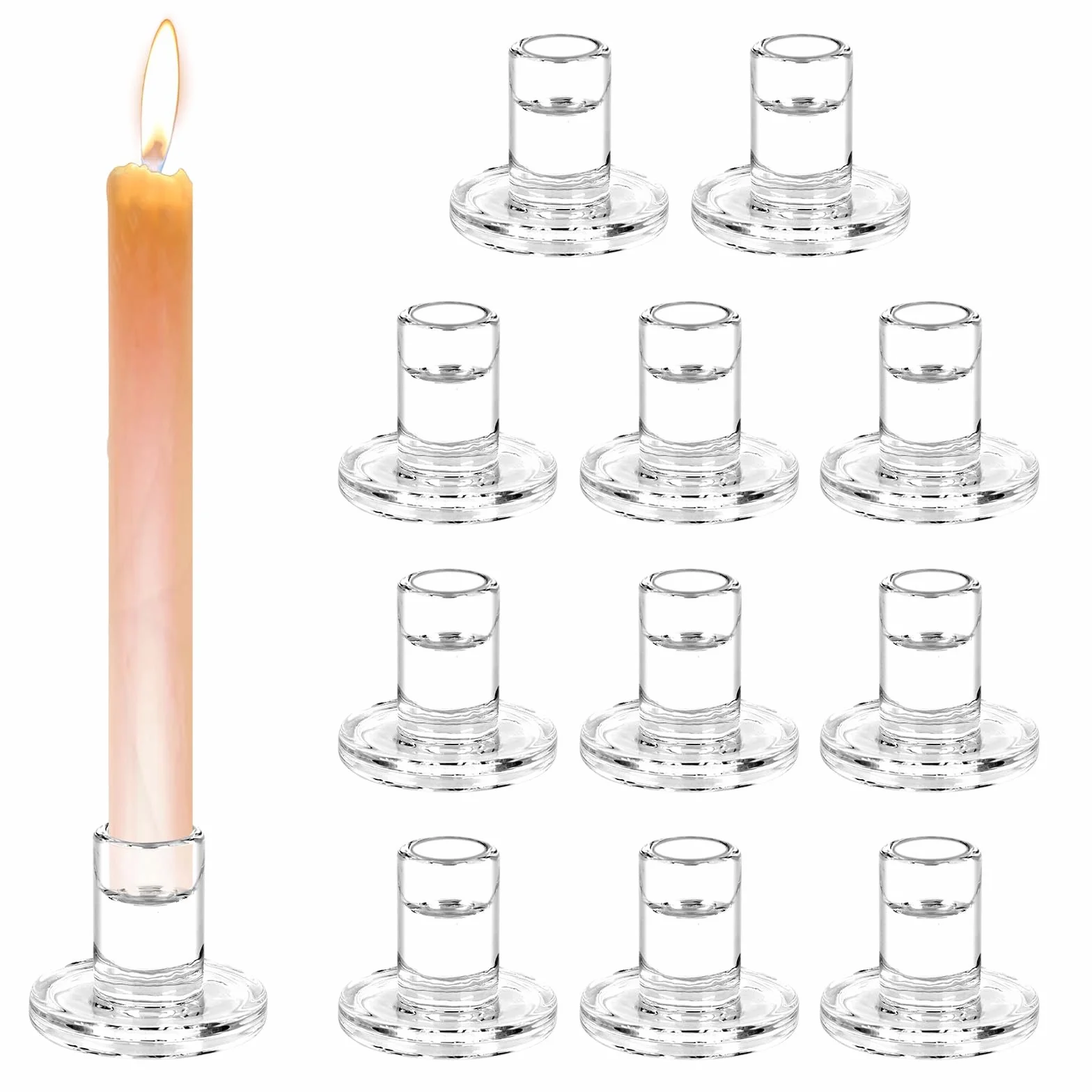 12 Portavelas De Vela Modernos, Portavelas De Cristal Transparente 5,8 x 6,8 cm, Candelabros para Velas Ahusados, portavelas Decoracion para Decorar en Casa, Bodas y Fiestas