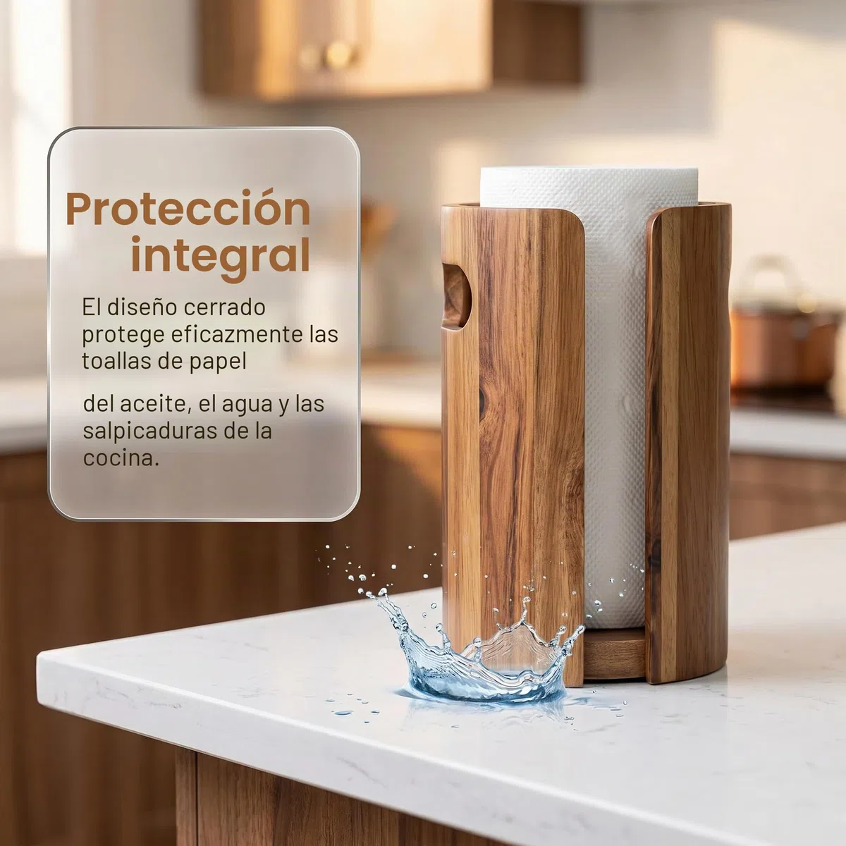 Portarrollos de Papel de Cocina de Madera para Encimera, Soporte para Rollo de Cocina con Salpicadero, Asas y Base Antideslizante Lastrada, Esencial de Decoración para Cocina, Baño, Apartamento
