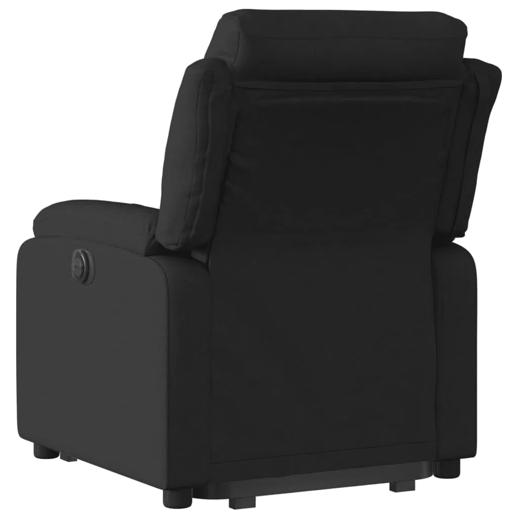 Sillón de relax con función reclinable eléctrica y ayuda para levantarse en tejido negro, respaldo de 135 grados y práctico bolsillo lateral, adecuado para hasta 110 kg