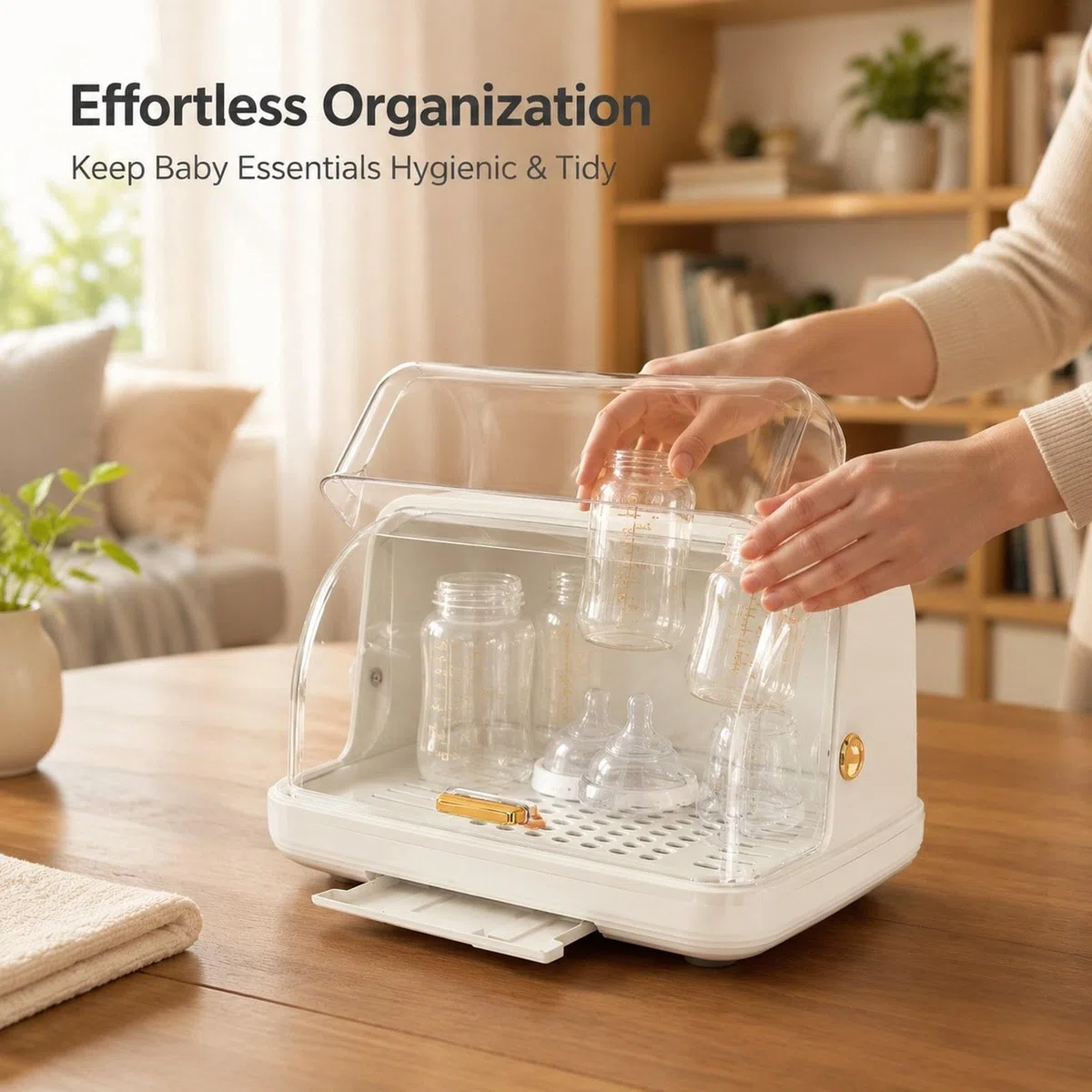 Estante para Biberones, Soporte para Biberones de Lactancia, Escurridor de Cubiertos con Tapa para Vasos Y Platos, Blanco, Individual