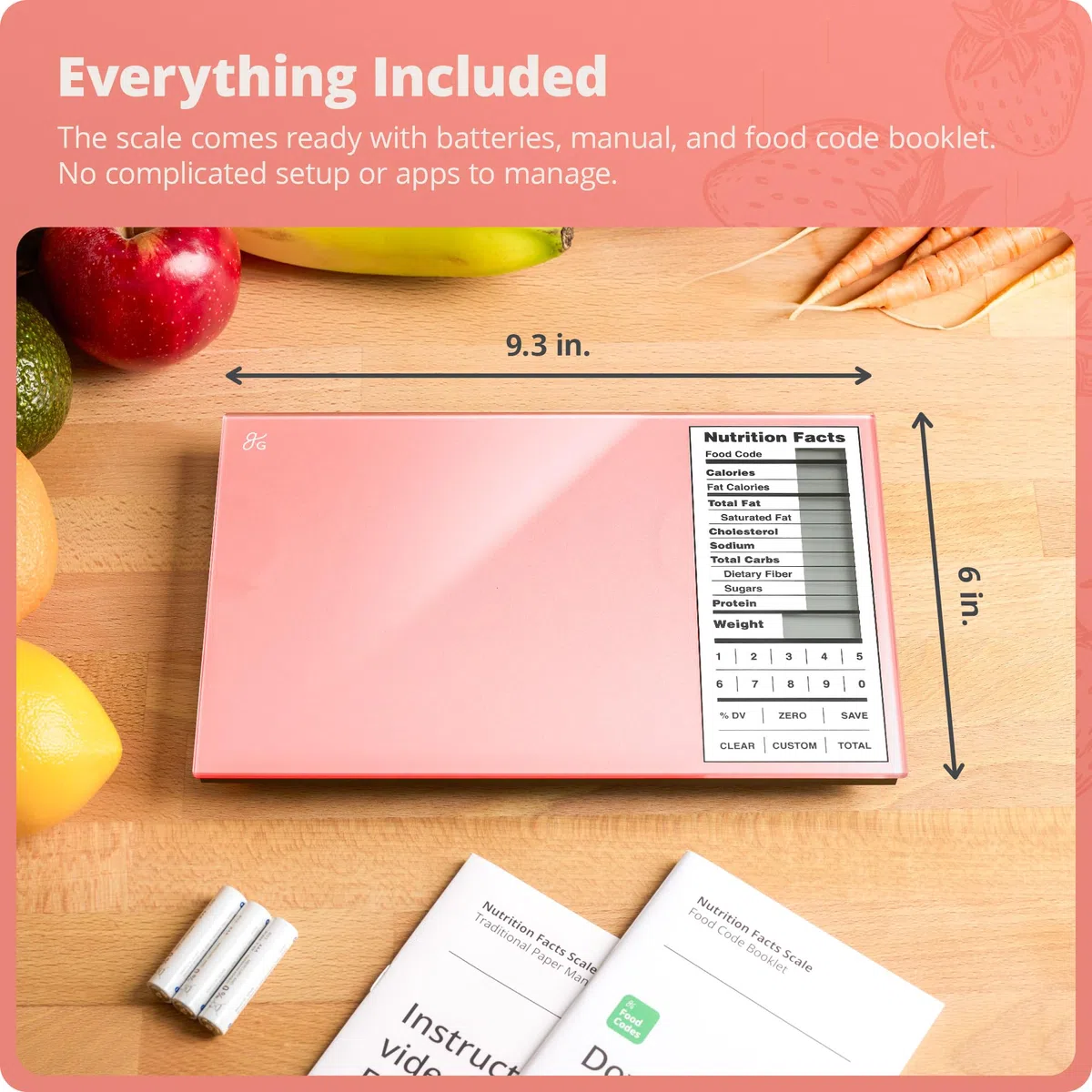 Greater Goods Báscula nutricional con vidrio de grado alimenticio, perfecta para contar calorías, preparación de comidas y pérdida de peso (rosa coral)