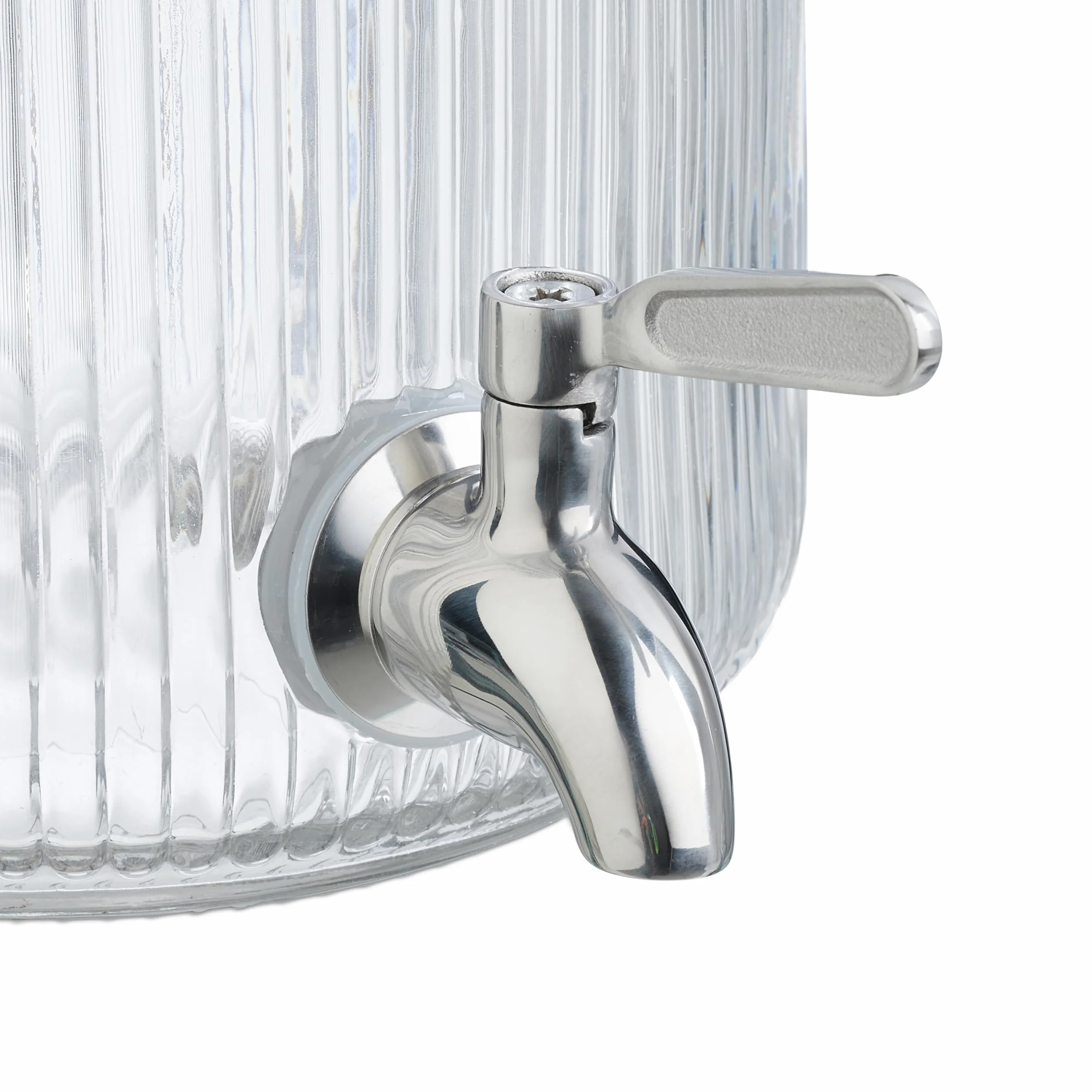 Relaxdays Dispensador de Bebidas, Recipiente para Limonada 4 L, Grifo y Tapa, Cristal y Acero Inoxidable, Transparente