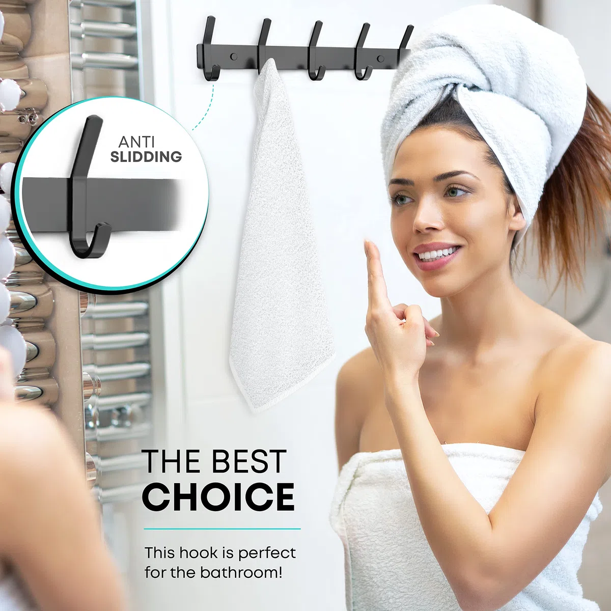 Perchero de pared con 5 ganchos dobles para colgar, acero inoxidable SUS304 resistente de 15 pulgadas, acabado mate, impermeable, gancho de pared para entrada de baño
