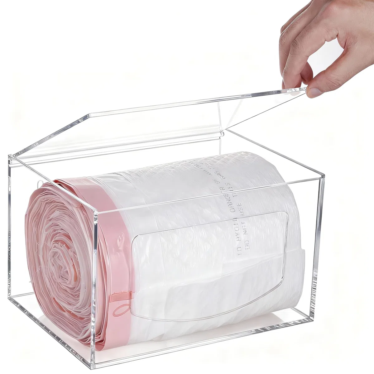 Dispensador de bolsas de basura extra grande con tapa, dispensador de bolsas de basura acrílicas debajo del fregadero, dispensador organizador de bolsas de basura de cocina montado en la