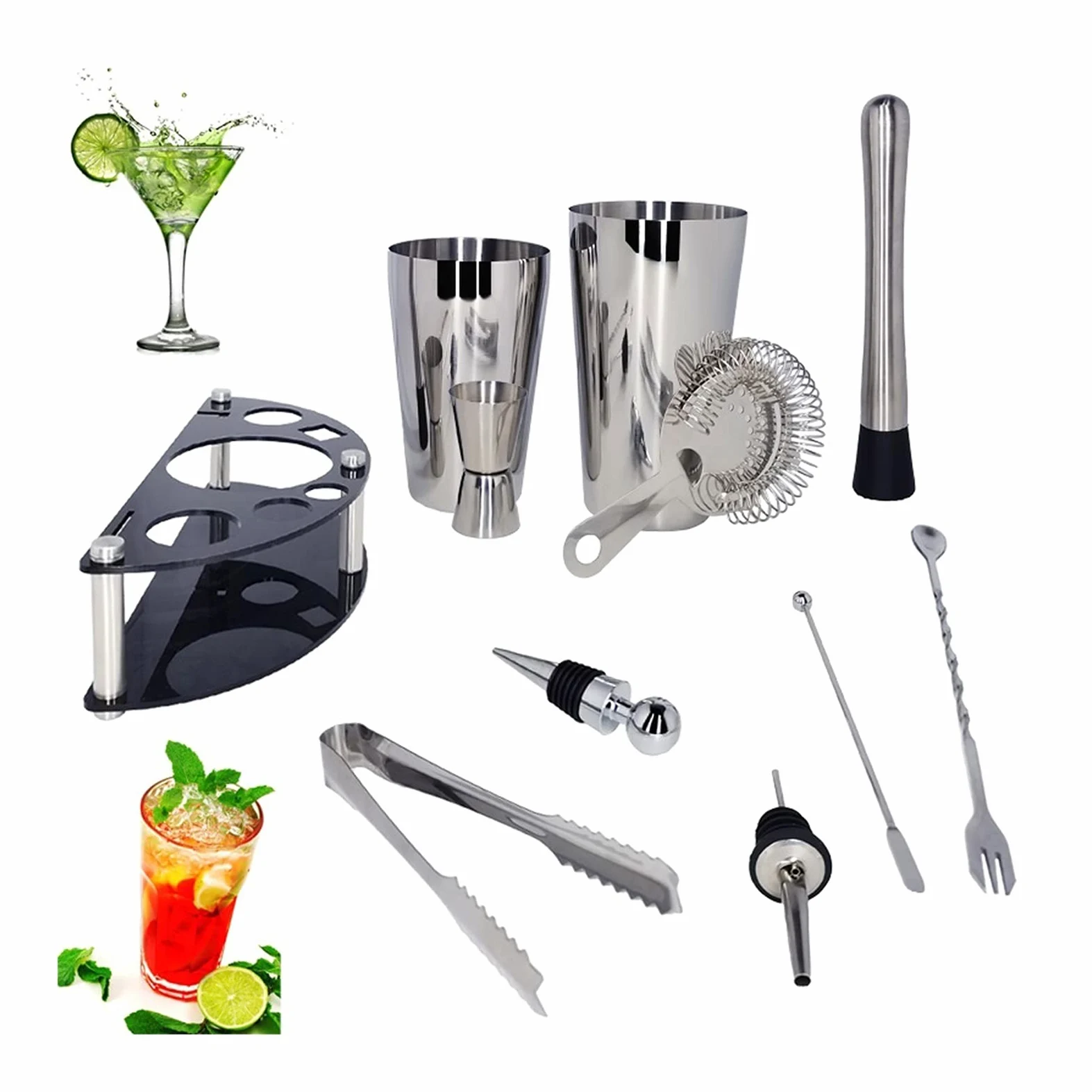 Liudan Coctelera para Cócteles Coctel Shaker Set Boston Bartender Kit con Soporte Acero Inoxidable Cóctel Coctelero Profesional Home Bar Herramientas Beber Fiesta Accesorios Juego de cóctel