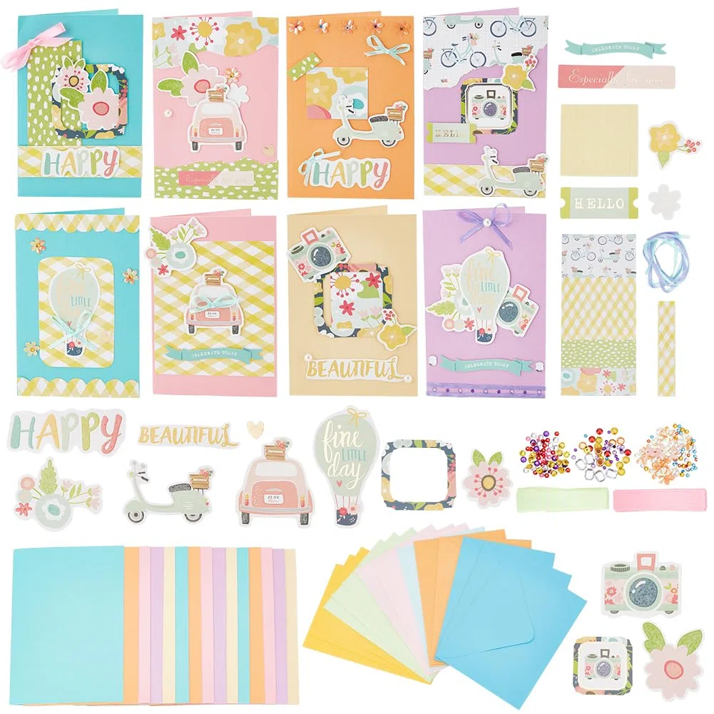 FREEBLOSS Kit de tarjetas de felicitación de bricolaje, tema de viaje, 15 tarjetas y sobres
