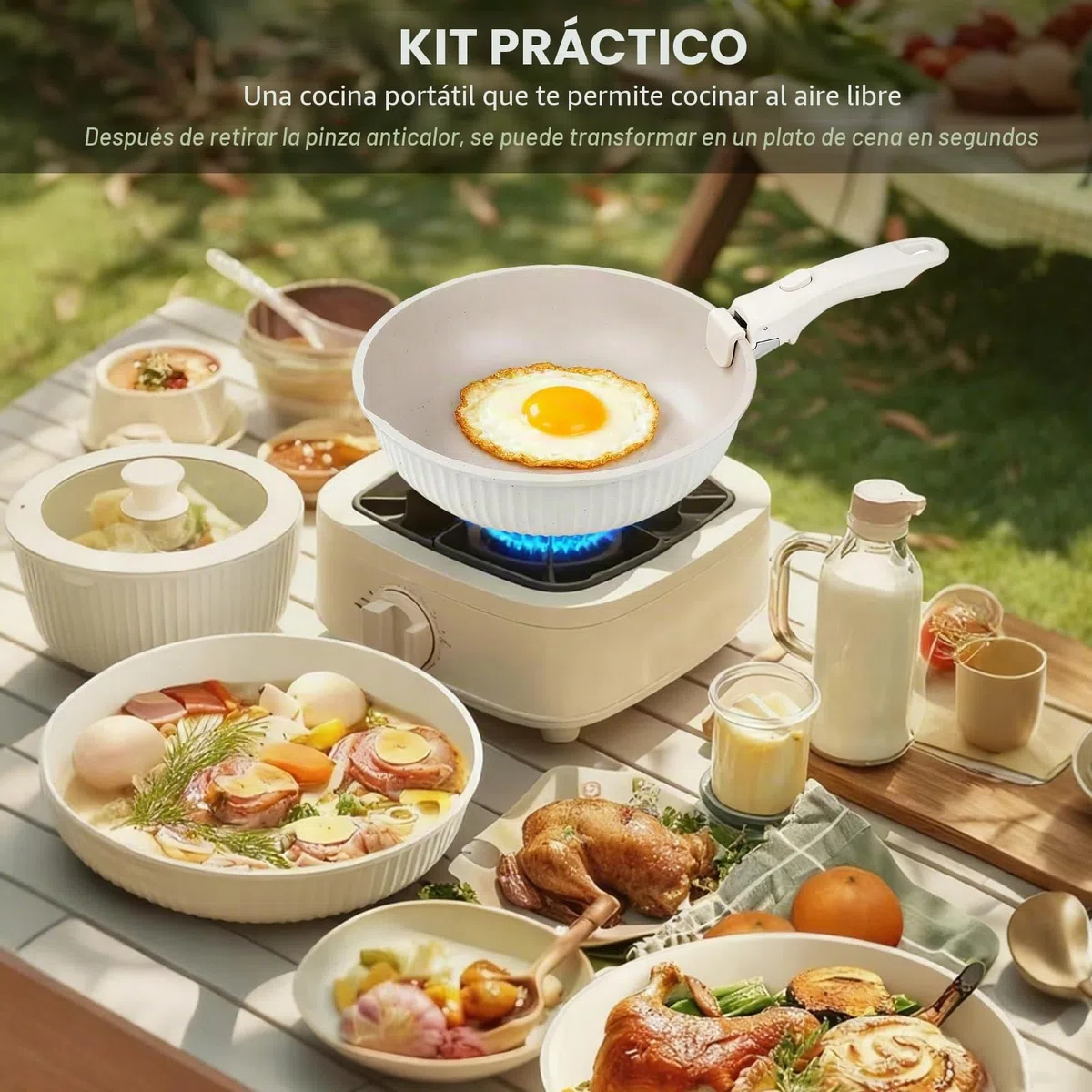 Juego de sartenes mango extraíble, 3 pcs sartenes cerámica sin tóxicos, revestimiento de piedra de trigo, aptos para inducción y horno, diseño apilable (blanco)