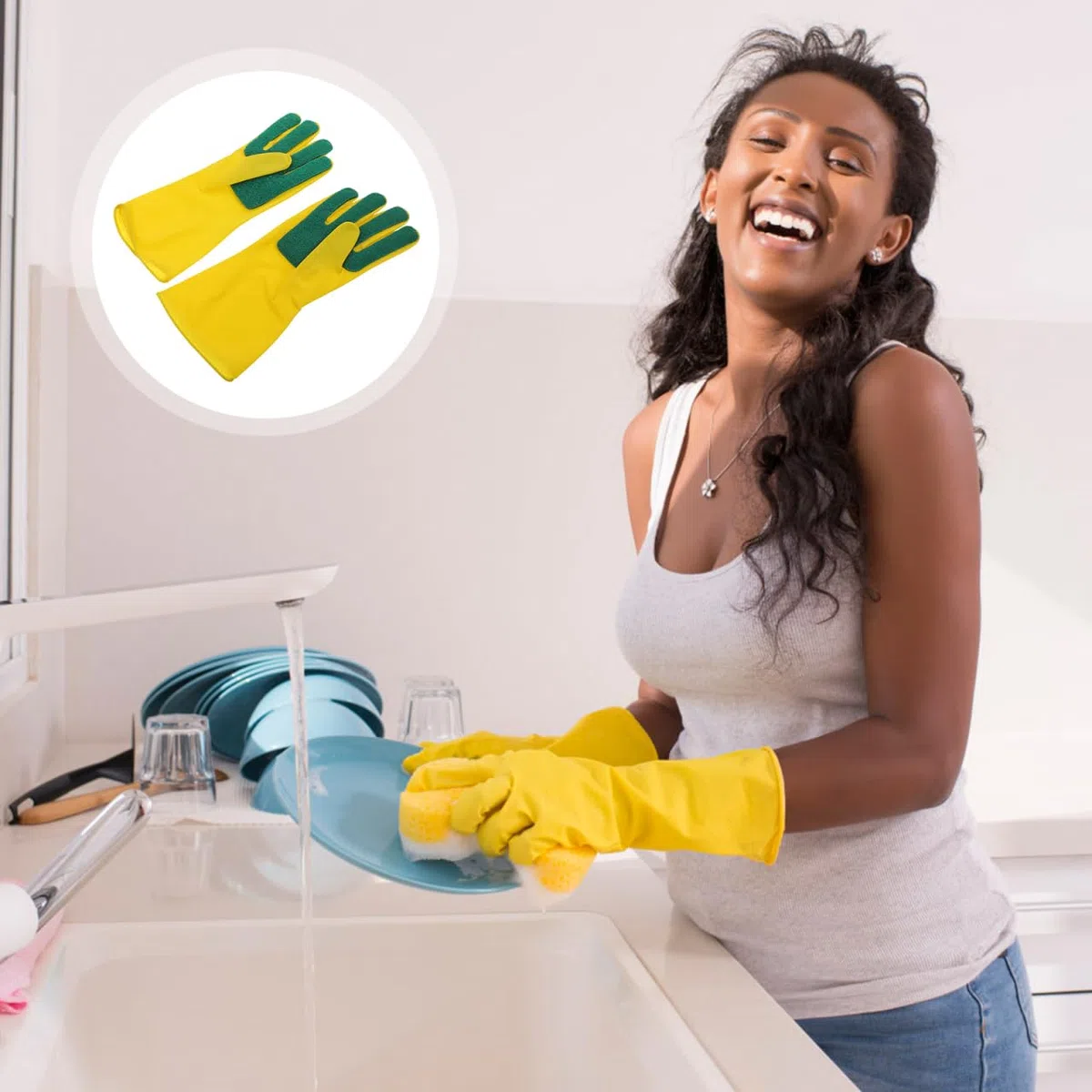 VALICLUD Guantes De Cocina Con Estropajo De LáTex Reutilizables Para Lavar Platos Y Limpieza DoméStica Talla 12.2 Pulgadas