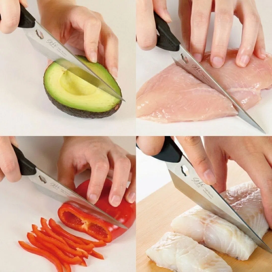 GREEN BELL Tijeras de cocina 2 en 1 con función de cuchillo, desmontables, aptas para lavavajillas, hoja de acero inoxidable, mango de elastómero, funda de polipropileno, 206 mm (SJ-K220)