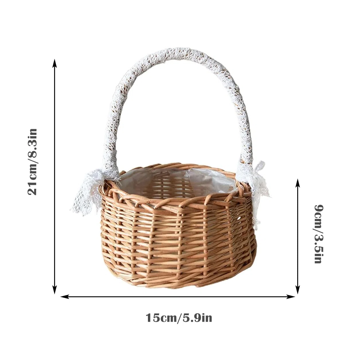 2 Piezas Cesta De Mimbre Cesta De Flores, Cestas Infantiles De Flores De Boda, Cesta Dama De Honor Trenzadas, Cesta Para Comuniones, Decoración De La Mesa De Boda De La Cesta Del Arte