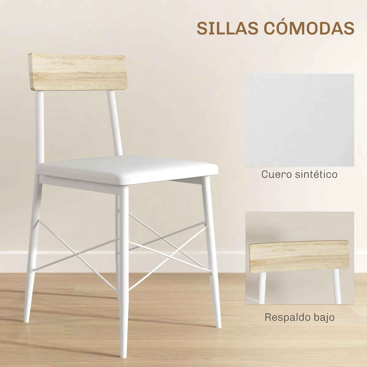 HOMCOM Conjunto de Mesa y Sillas de Comedor de 3 Piezas Mesa con Dos Sillas | sin Brazos, Estante Abierto, Estructura de Acero, Blanco y Roble