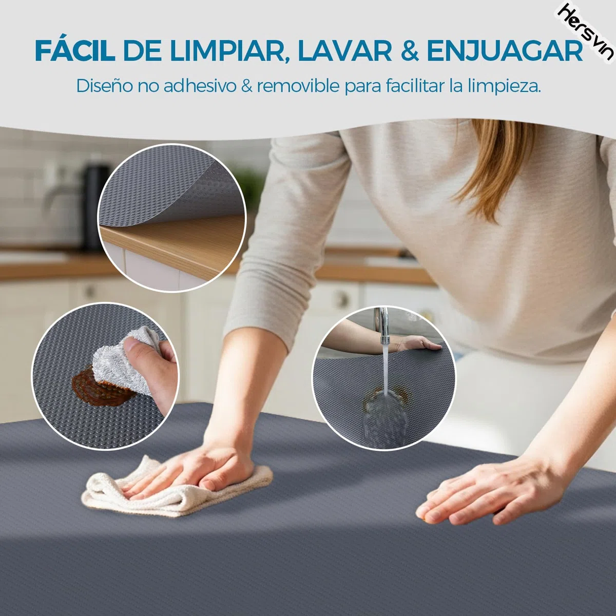 Hersvin 45cmx500cm Plastico Protector para Cocina Cajones, Alfombras Non Adhesivo para Nevera Mueble Fregadero Estante Organizador Cubiertos EVA Cubre Encimera(Gris Oscuro/Punto)
