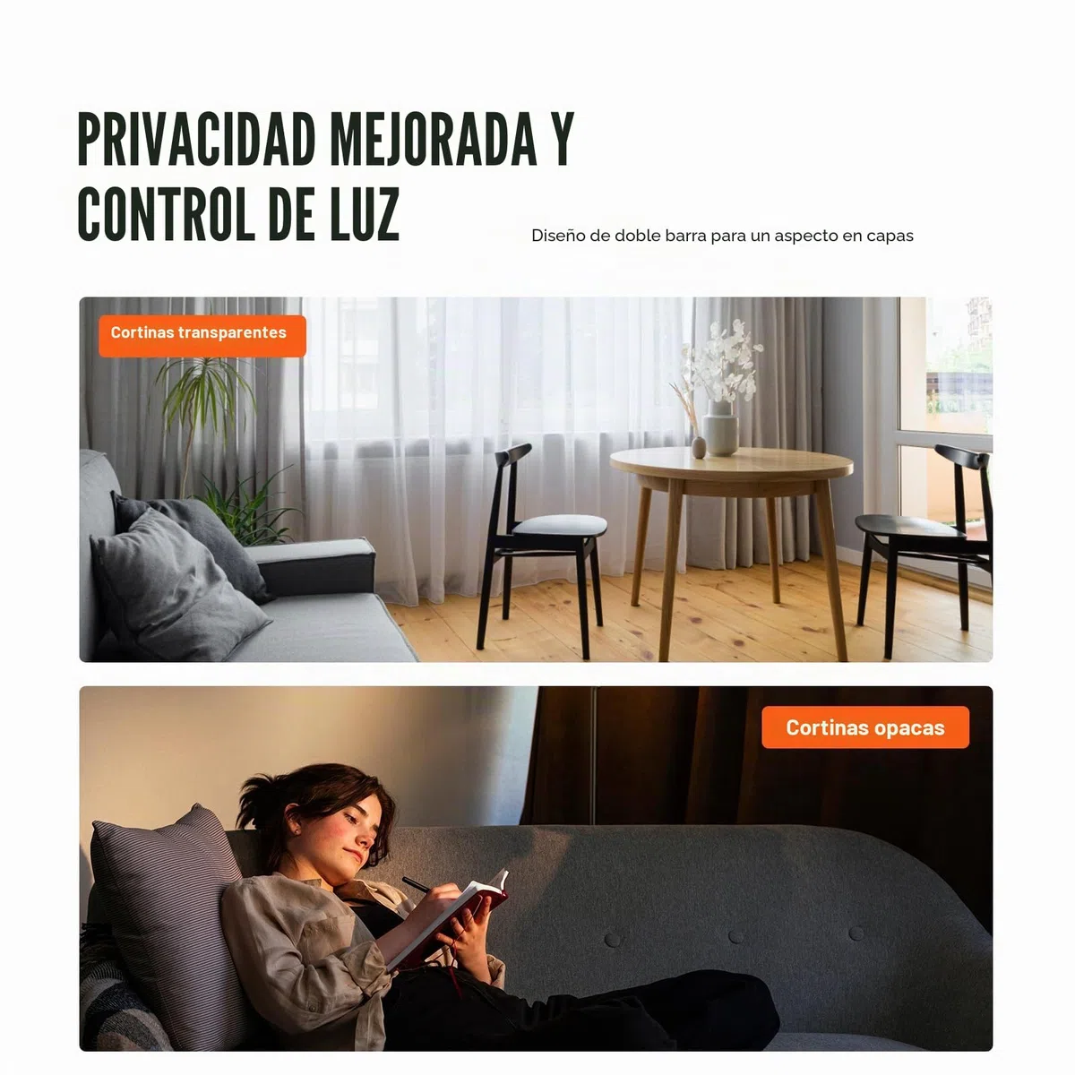 VEVOR Barra de Cortina Doble Barra de Cortina Extensible 92-183 cm con Tapas de Extremo Hierro Robusto Carga 13,6 kg para Colgar Cortinas Opacas y Ventanas Transparentes Sala de Estar Baño Dormitorio