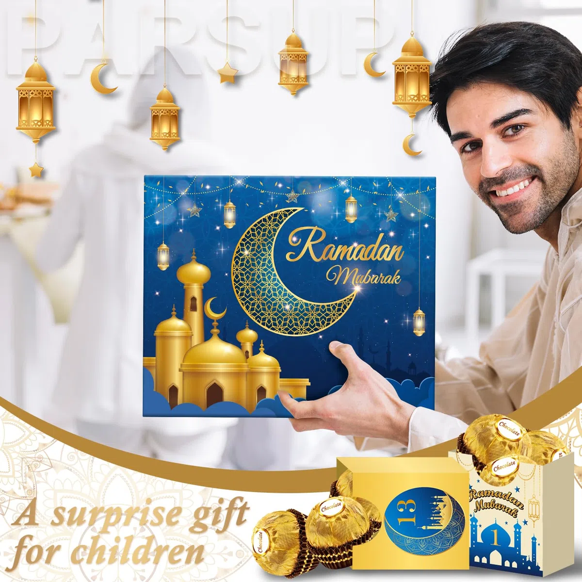 Ramdan Calendario de Adviento 2024, 30 cajas vacías para 30 días, calendario de Coutdown de Eid Mubarak, caja de regalo de Ramadán rellenable, suministros para fiesta de Ramadán Mubarak, color azul