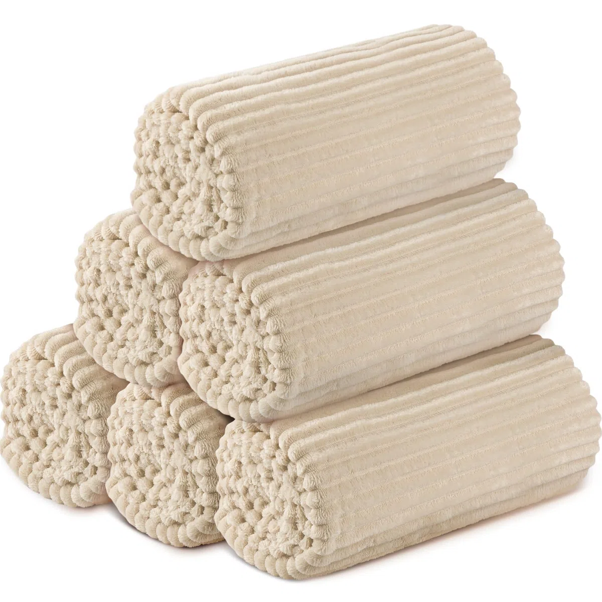 Buryeah 6 mantas de franela a granel de 50 x 60 pulgadas, mantas de forro polar suave a granel, manta ligera con tira para cama, sofá, habitación del hogar, regalos de boda e invierno (beige)