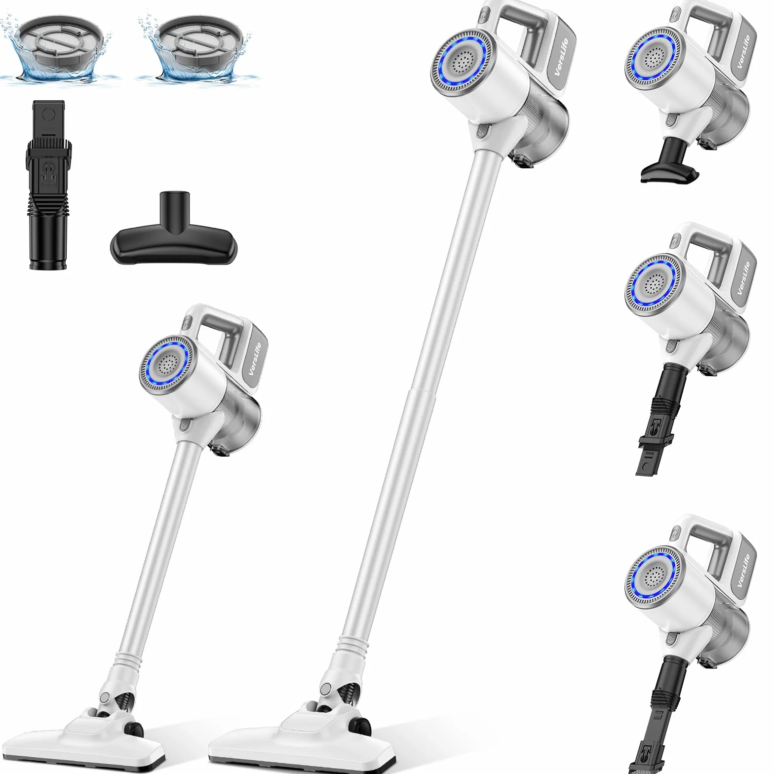 VersLife Aspiradora sin Cable S6PRO,30kPa Aspirador Escoba sin Cable Potente,Diseño Sin Enredos,Filtración HEPA de 6 Etapas,Herramientas Multifuncionales,Aspirador Inalámbrico para Mascotas y Suelos