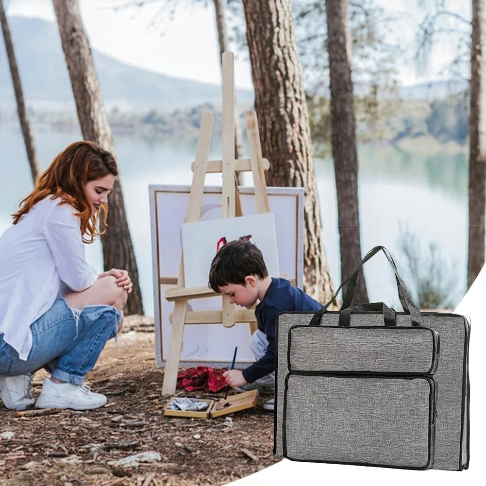 CEWROM Bolsa de dibujo A3 impermeable para dibujo y bocetos – Porfolio portátil para niños y artistas – Bolsa para dibujar, carpeta de artista, gris, 52 x 36 x 7 cm, Organizador de bolsillo