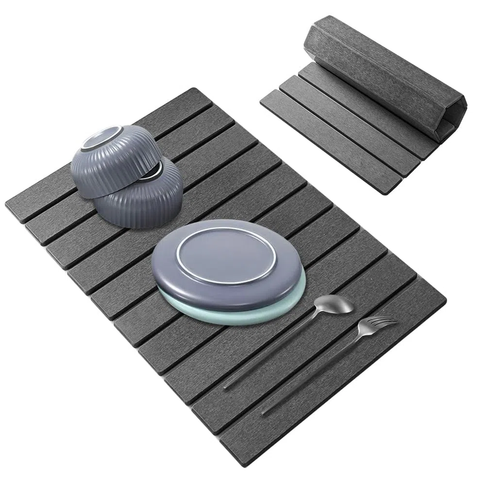 Alfombrilla de goteo para platos, 60 x 40 cm, tierra de diatomeas de secado rápido, alfombrilla de piedra de secado rápido para cocina, alfombrilla plegable para fregadero, alfombrilla de secado