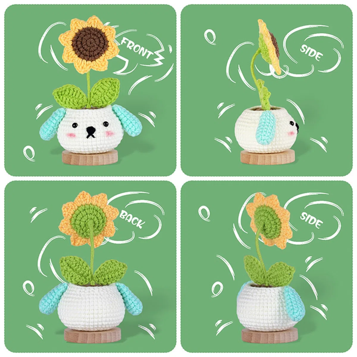 RoseFlower crochet kit principiantes, paquete de 4 plantas en maceta, kits de inicio de crochet con videotutoriales paso a paso, kit de animales de crochet para tejer a mano para adultos