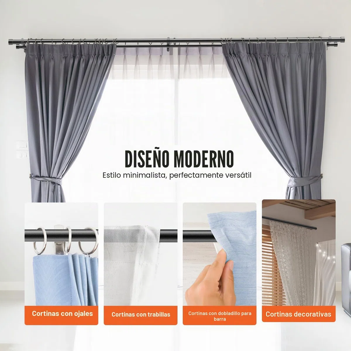 VEVOR Barra de Cortina Doble Barra de Cortina Extensible 92-183 cm con Tapas de Extremo Hierro Robusto Carga 13,6 kg para Colgar Cortinas Opacas y Ventanas Transparentes Sala de Estar Baño Dormitorio