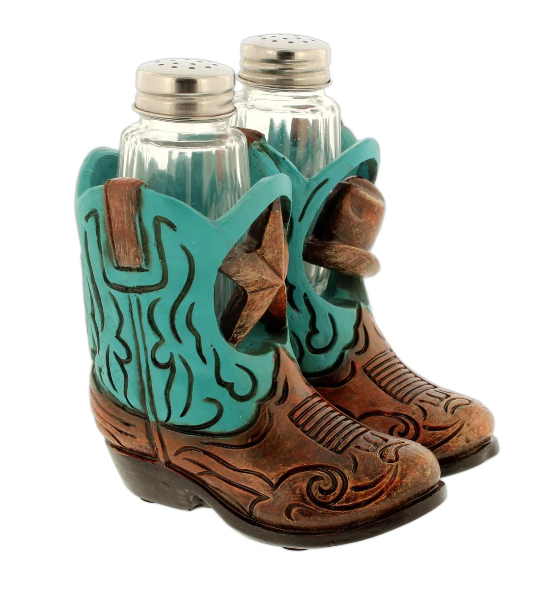 The Bridge Collection Juego de salero y pimentero Western Cowboy Boot – Decoración rústica de mesa de cocina – acento único de granja