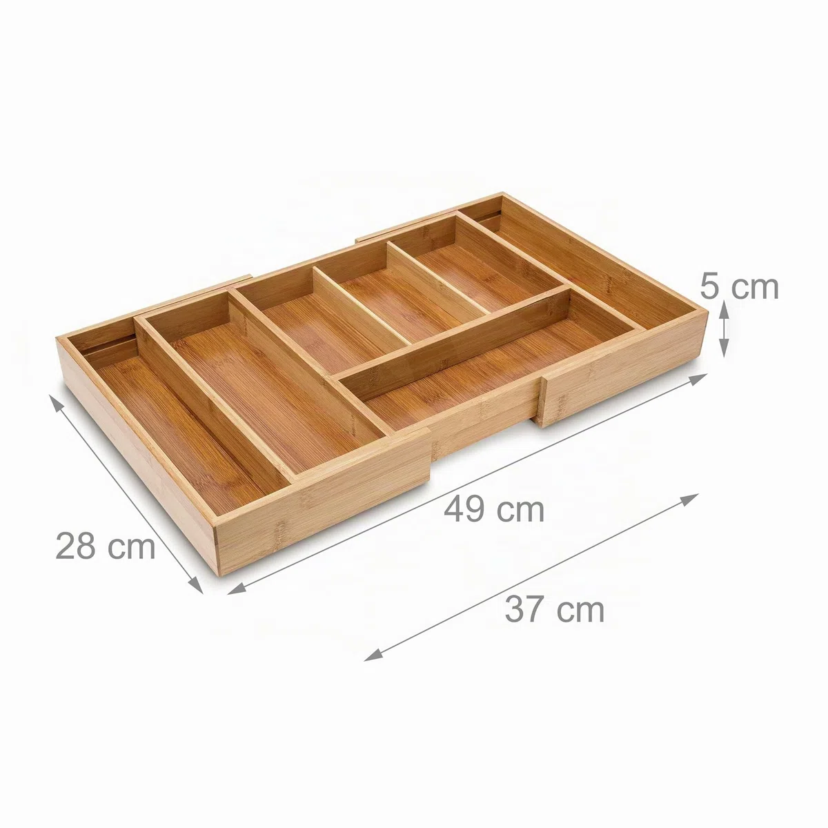 Relaxdays Cubertero Cajón Extensible, 5 a 7 Compartimentos, Bandeja Cubiertos, 5 x 48,5 x 28 cm, Bambú, Marrón Natural