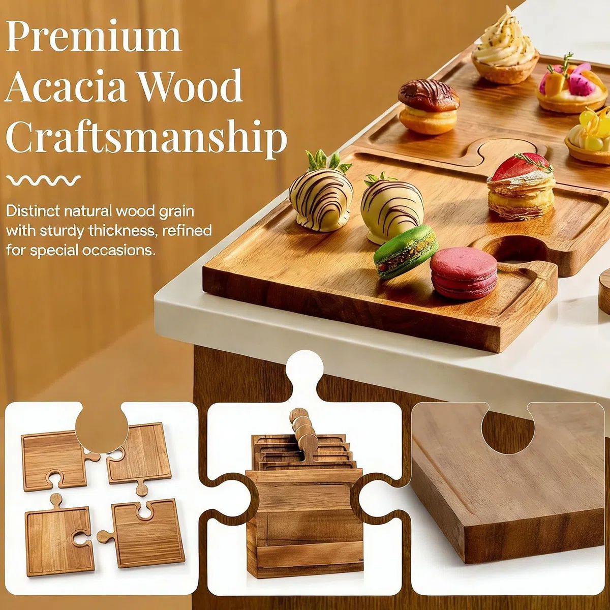 Tabla para Quesos Bandeja De Madera Para La Cocina | Set De Puzzle Para Tabla De Embutidos para Frutas Frutos Secos Queso Carne Pan Reuniones Familiares Navideñas