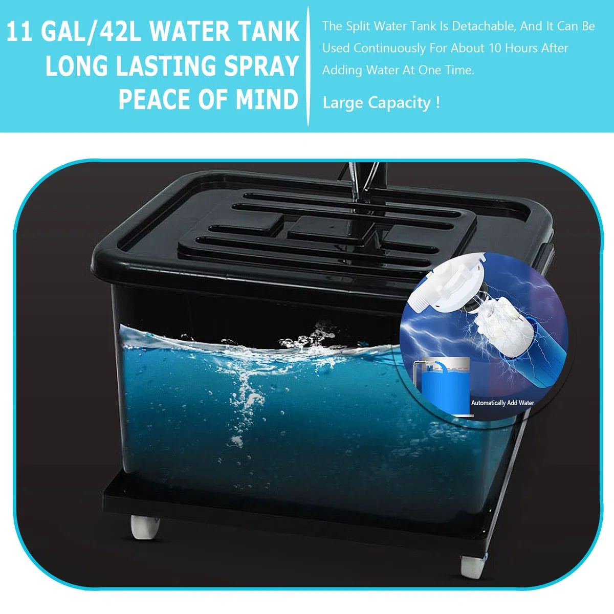 Kit de ventilador de nebulización para exteriores con tanque de 11 galones, ventilador de pedestal oscilante ajustable para garaje y tienda