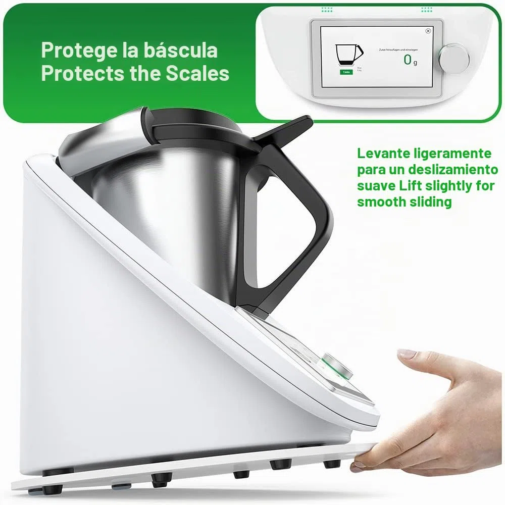 Siegvoll Tabla Deslizante para Thermomix TM6 TM5 en Acrílica, Estable y Fácil de Mover, Accesorio para Thermomix, Soporte para Bimby, Blanco