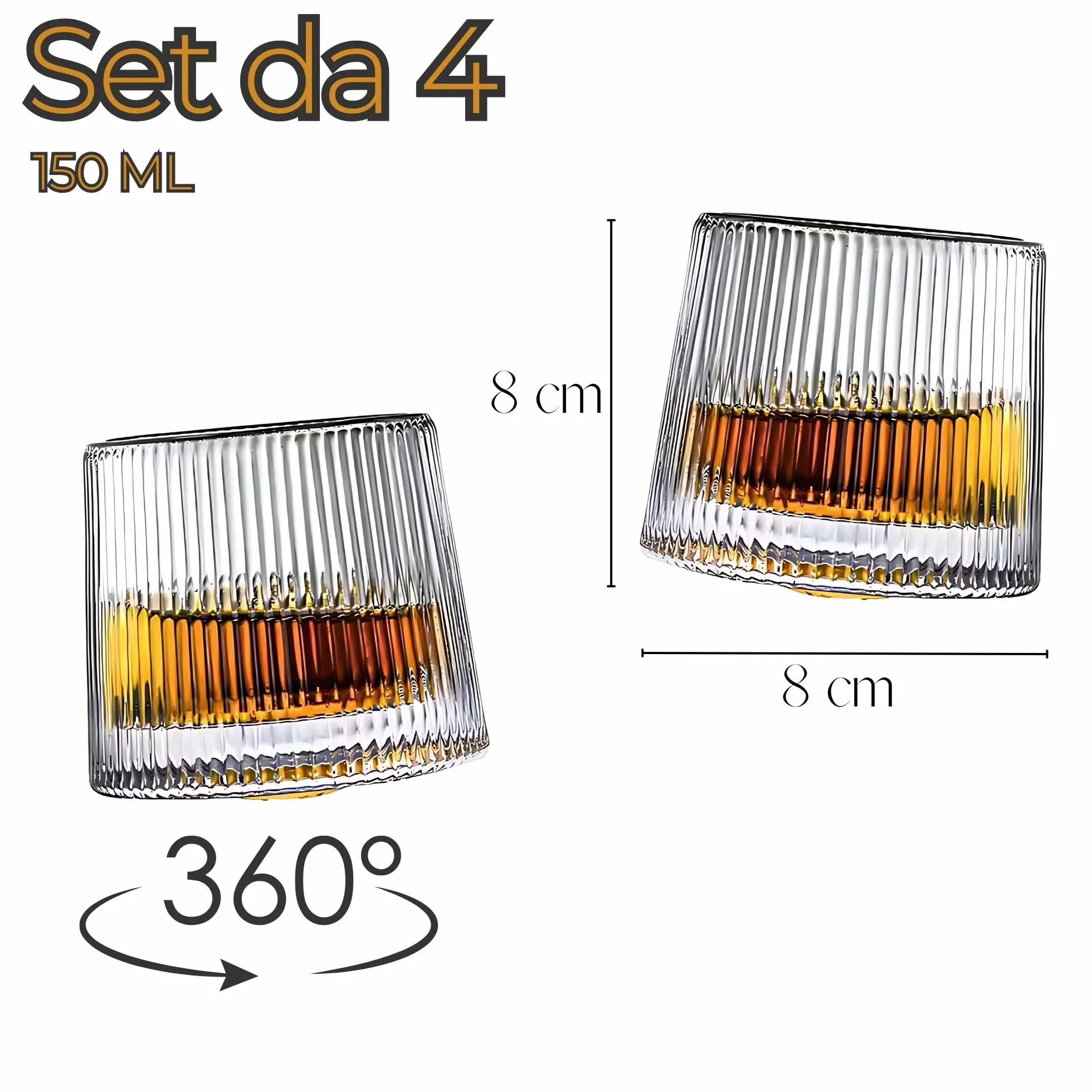 Juego de vasos de whisky de cristal giratorio, vasos de whisky con fondo esférico para degustación, vaso sin tallo de alta calidad, 4 piezas vasos de cristal especiales para ron, ginebra, amaro y